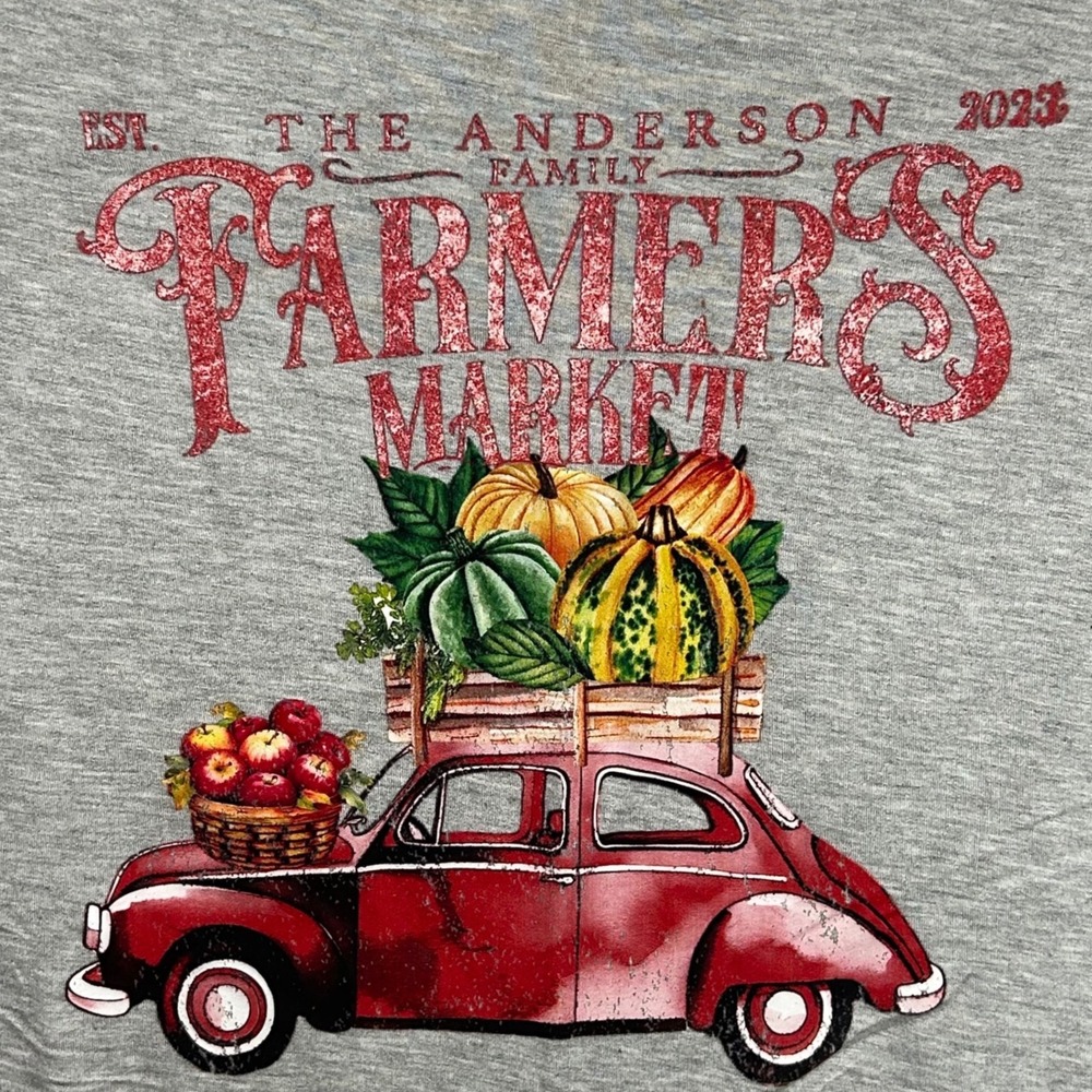 Fall Women's Gray Farmers Market Pumpkin Graphic 3/4 Sleeve Top Small New